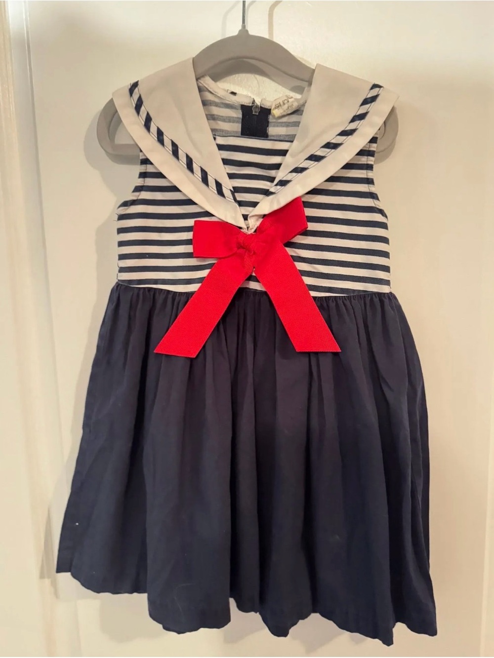Vintage Navy & White Sailor-Stripes Girls Dress - Size 4